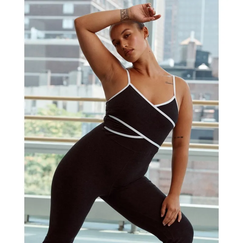 Abercrombie YPB everydaySOFT Slim Fit Wrap Flare Jumpsuit Black Large - Image 4