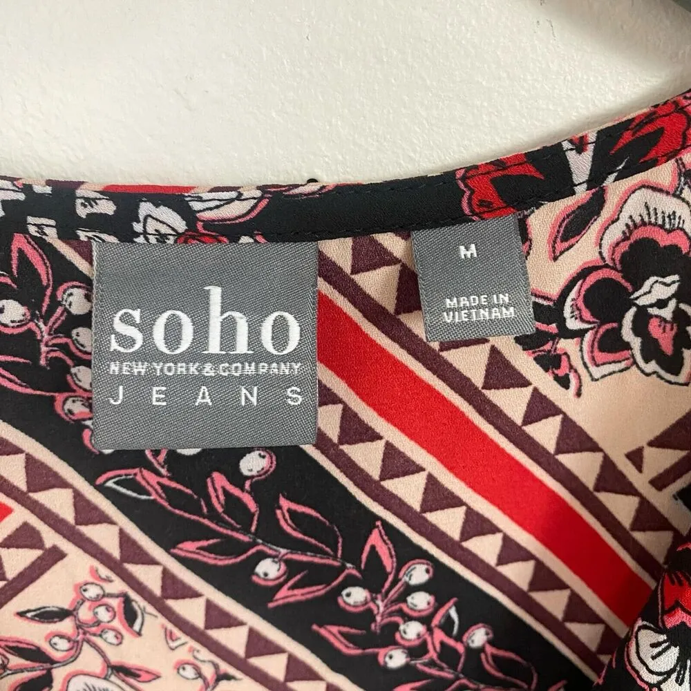 SOHO NY & Co Jeans Top Women's Size M Sleeveless Floral Black Red - Image 9