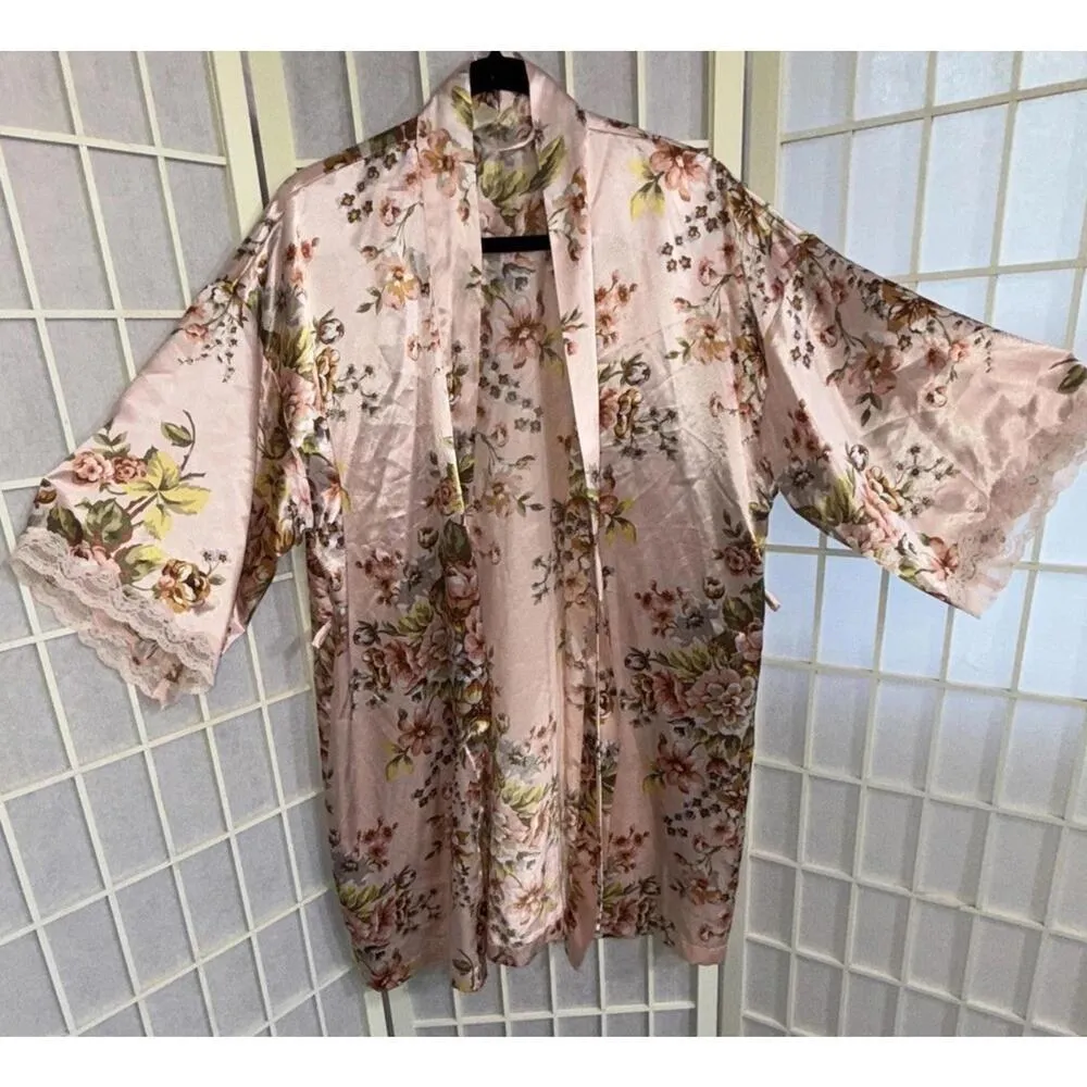Victoria’s Secret Vintage Floral Pink Lace Preppy Classic Lounge Kimono Small - Image 2