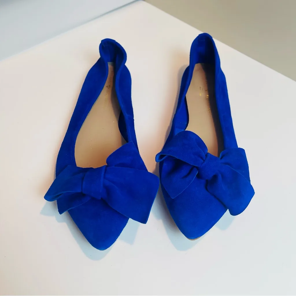 Mercanti Fiorentini Royal Blue Suede Leather Bow Flats 7.5 Italy Ballet Shoes - Image 5
