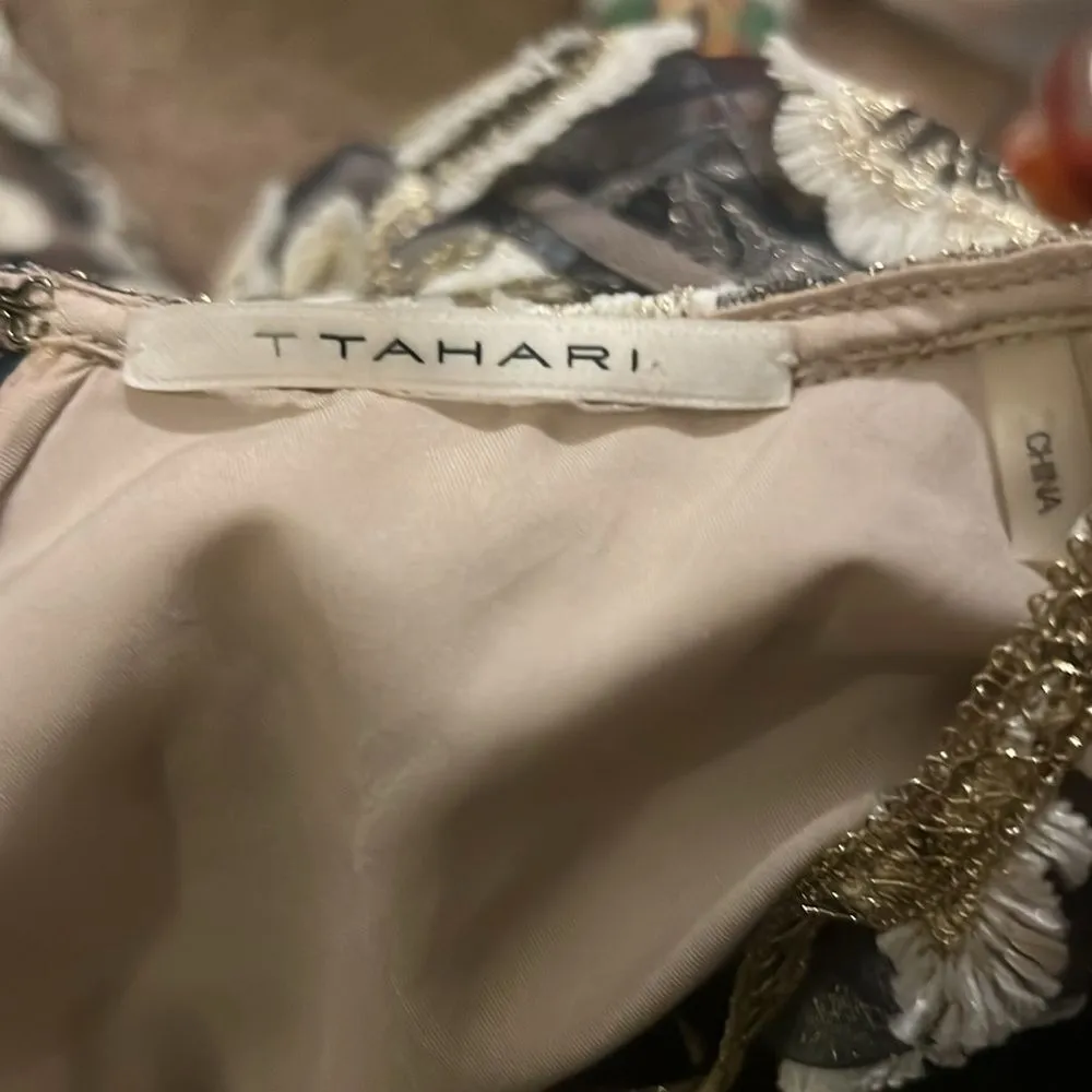 Tahari white and gold floral mesh embroidered Luna dress 8 - Image 7