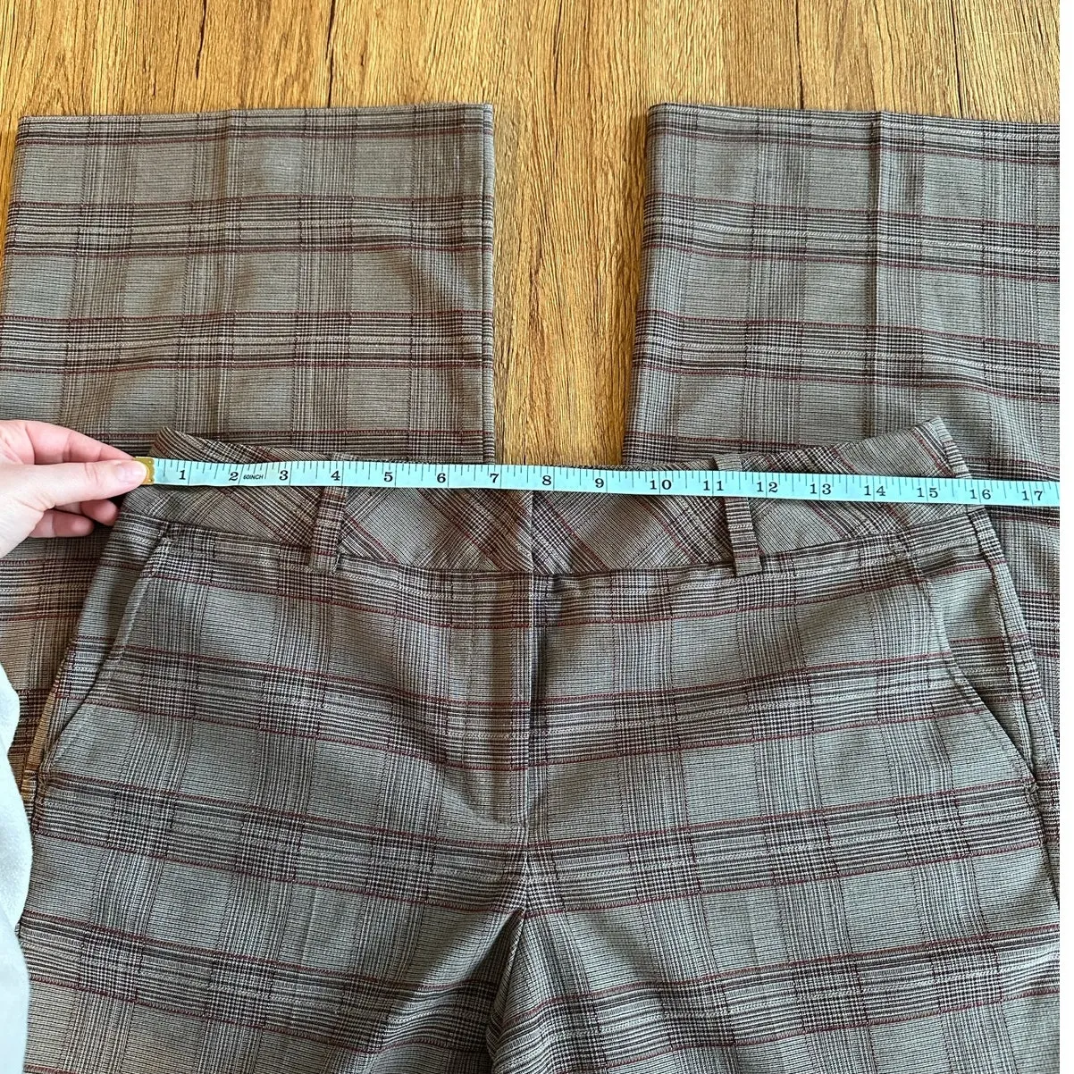 Vtg Bandolino Brown Plaid Wide Leg Trousers Pants Size 8 - Image 5