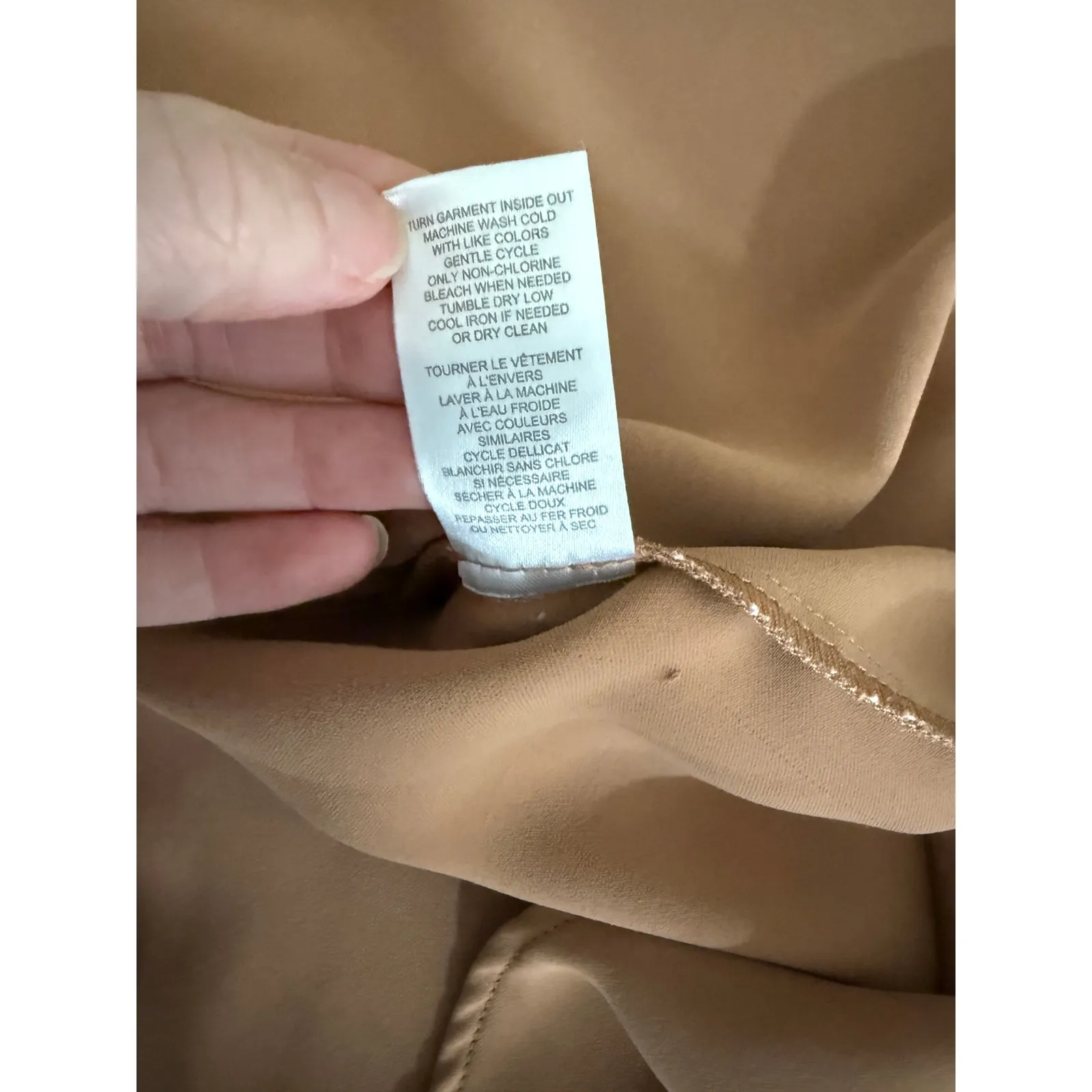 Elie Tahari Brown Tan Neutral Keyhole Neck Long-sleeved blouse top XL *No size* - Image 5