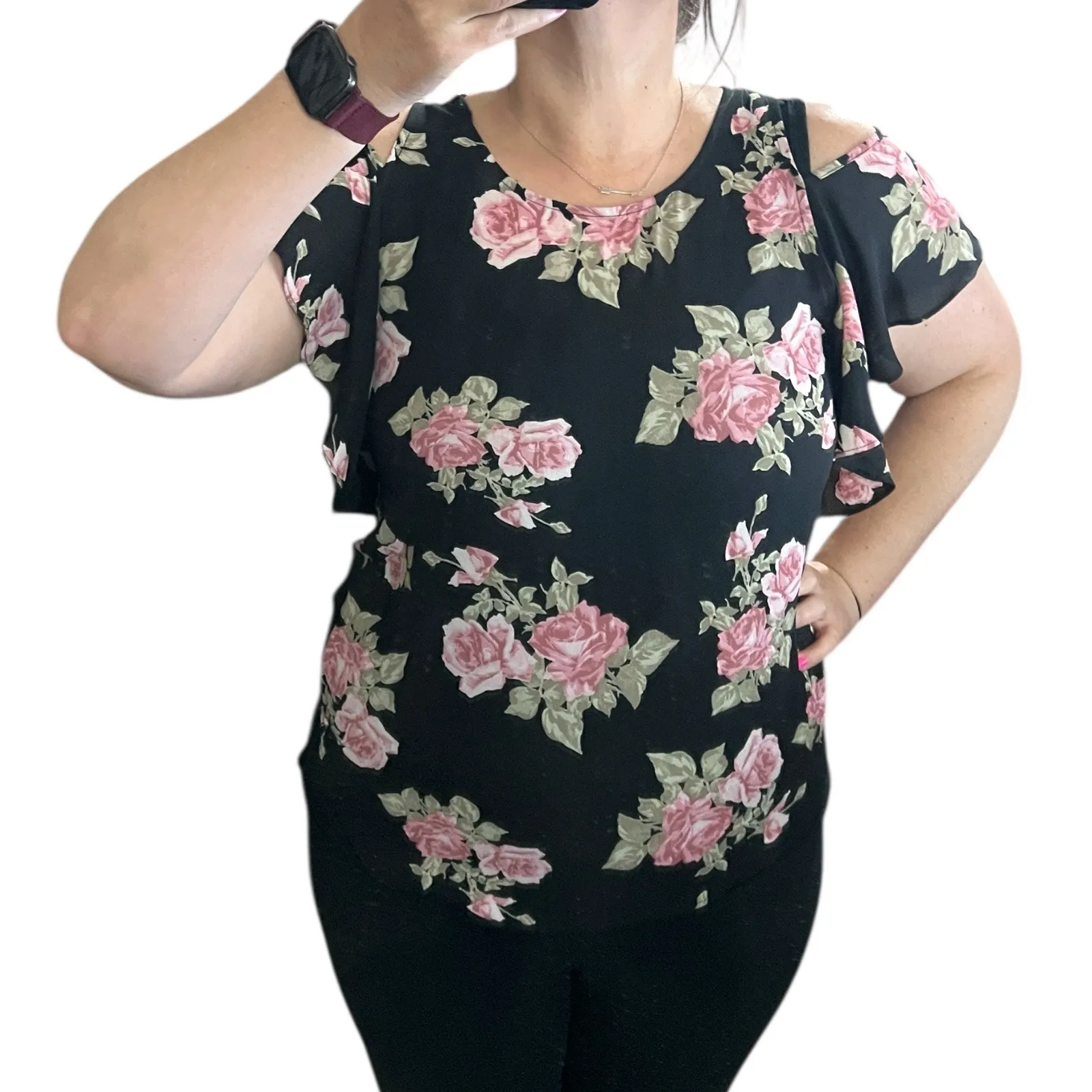 Fortune + Ivy MEDIUM Anwe Cold Shoulder Top - Stitch Fix Floral Chiffon Blouse - Image 14