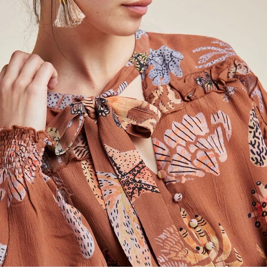 Blank Anthropologie Imogen Button Down Blouse Sz M Nwt Brown Size M - Image 5