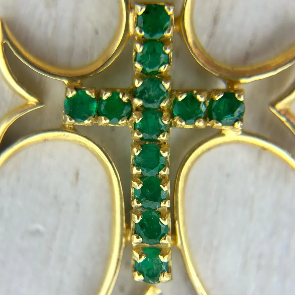 Solid 18K, genuine emeralds cross pendant Gold - Image 12