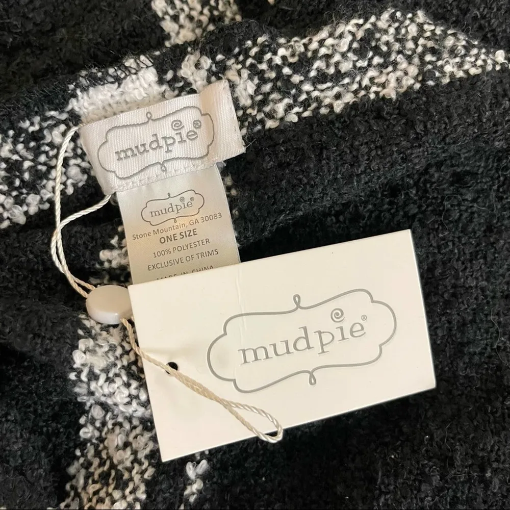 MUD PIE Wrap Scarf Plaid Black & White One Size Black & White Fall Winter - Image 8