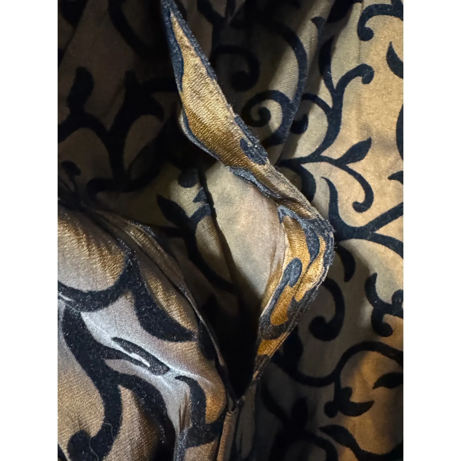 Art to Wear Bronze Taffeta Opera Coat Velvet Flocked Scroll Pleated Collar Brown Size undefined - Image 6