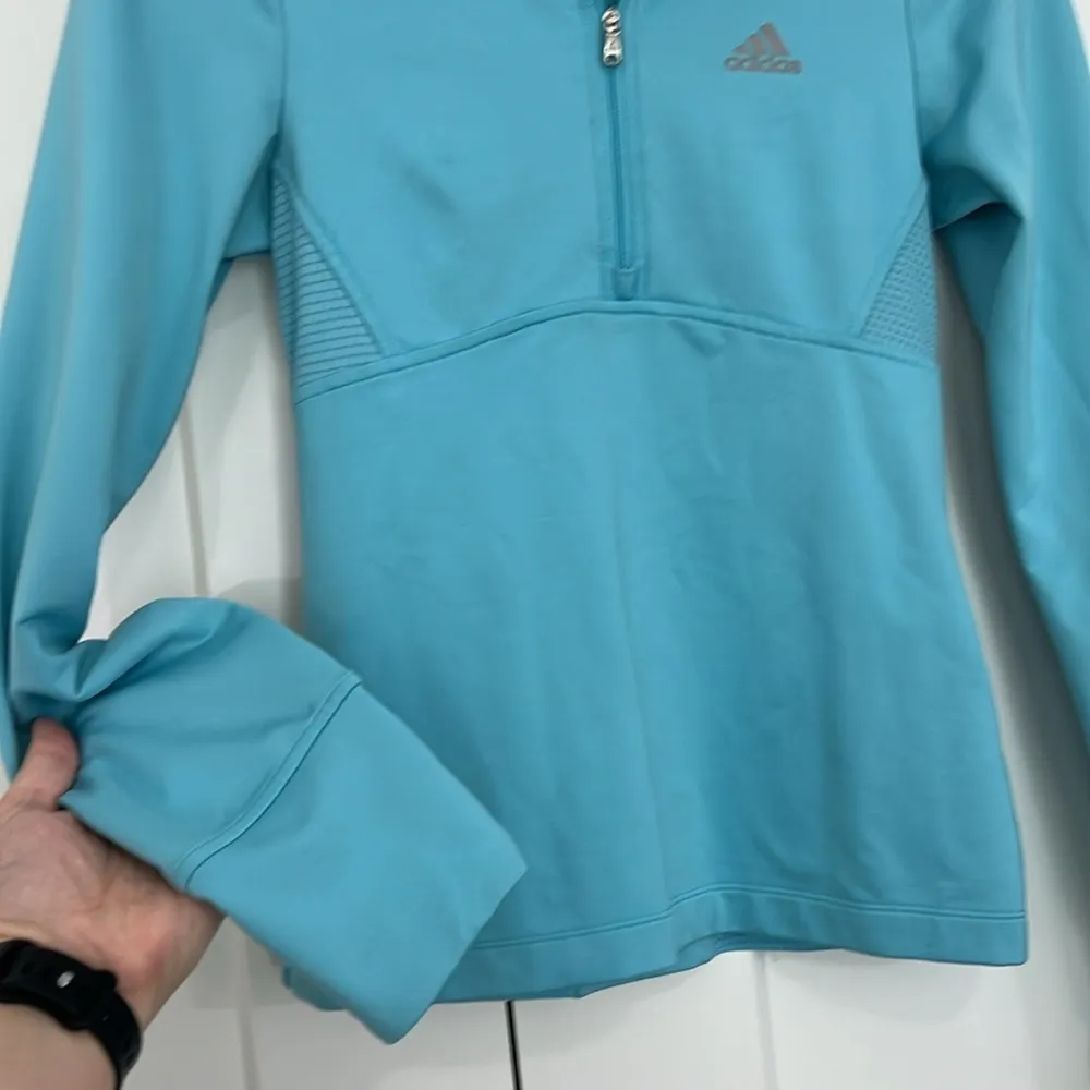 Adidas XS Light Blue Long Sleeve Quarter Zip Fitted Athletic Jacket - Image 5