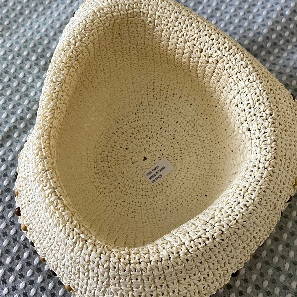Chic Cream Beaded Crochet Paper Hat - Image 4