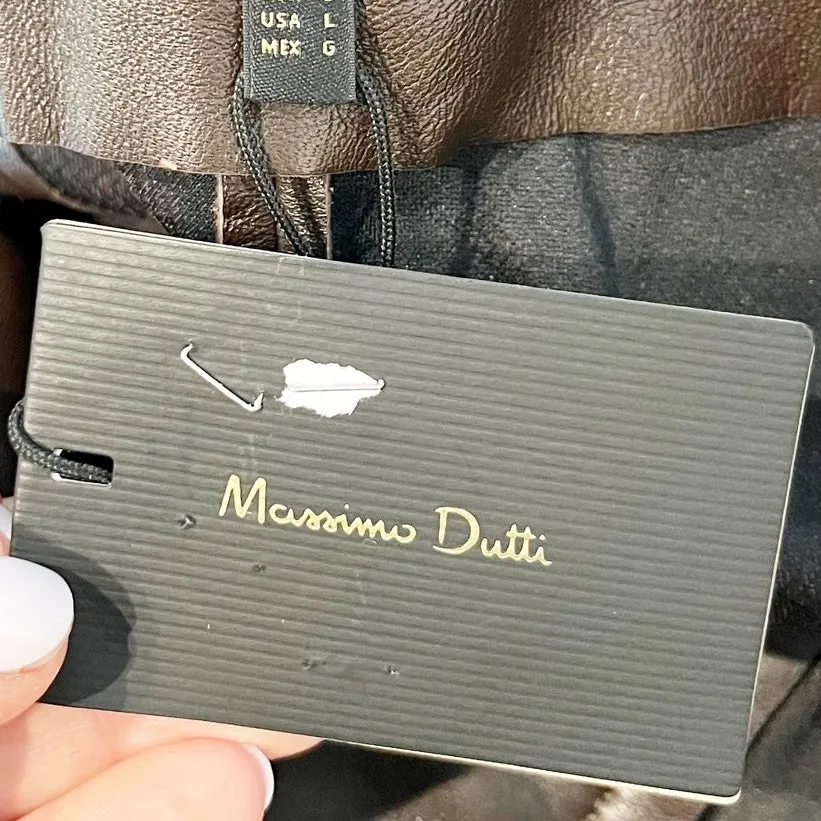 Massimo Dutti Nappa Leather Wrap Mini Skirt Skort Brown Large - Image 3