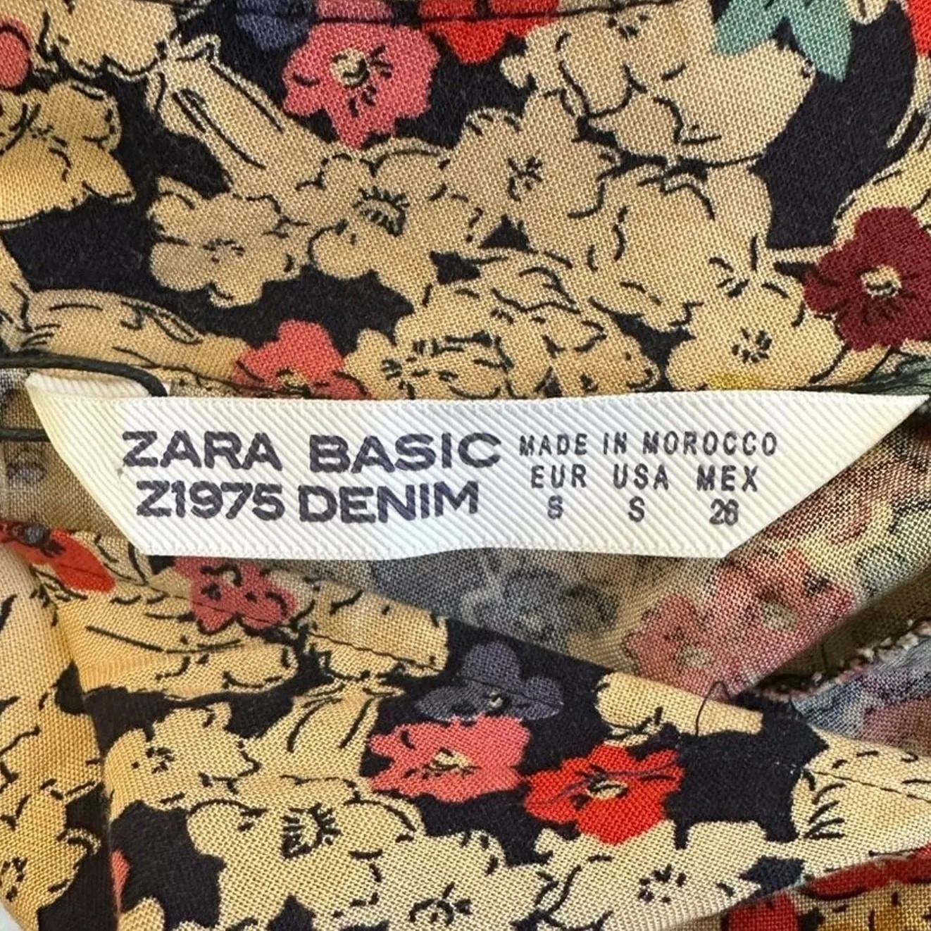 NWT Zara Shift Dress Womens S Tan Floral Mock Neck Modest Cottagecore Indie Boho - Image 6