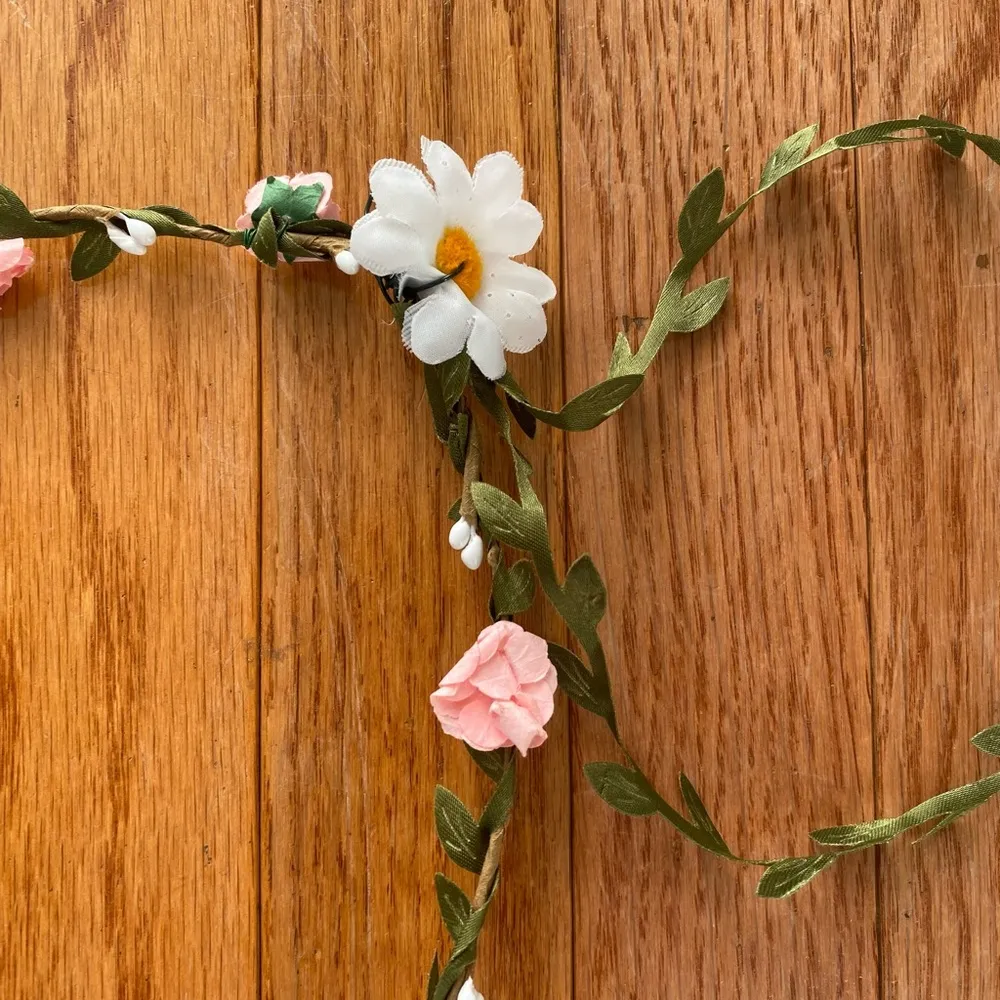 pink white green floral flower crown - Image 2
