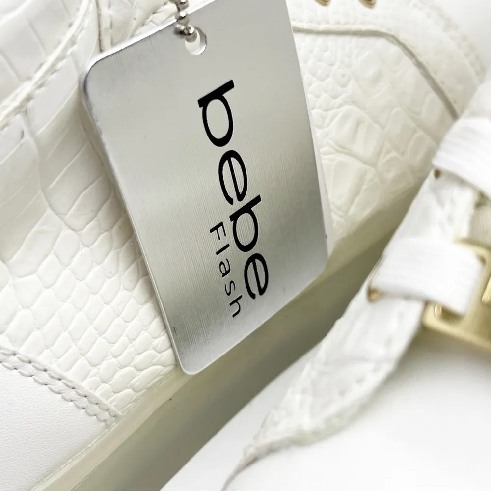BEBE SPORT Keene White Faux Croc Embossed Lace Ip High Top Sneakers Size 8 - Image 10