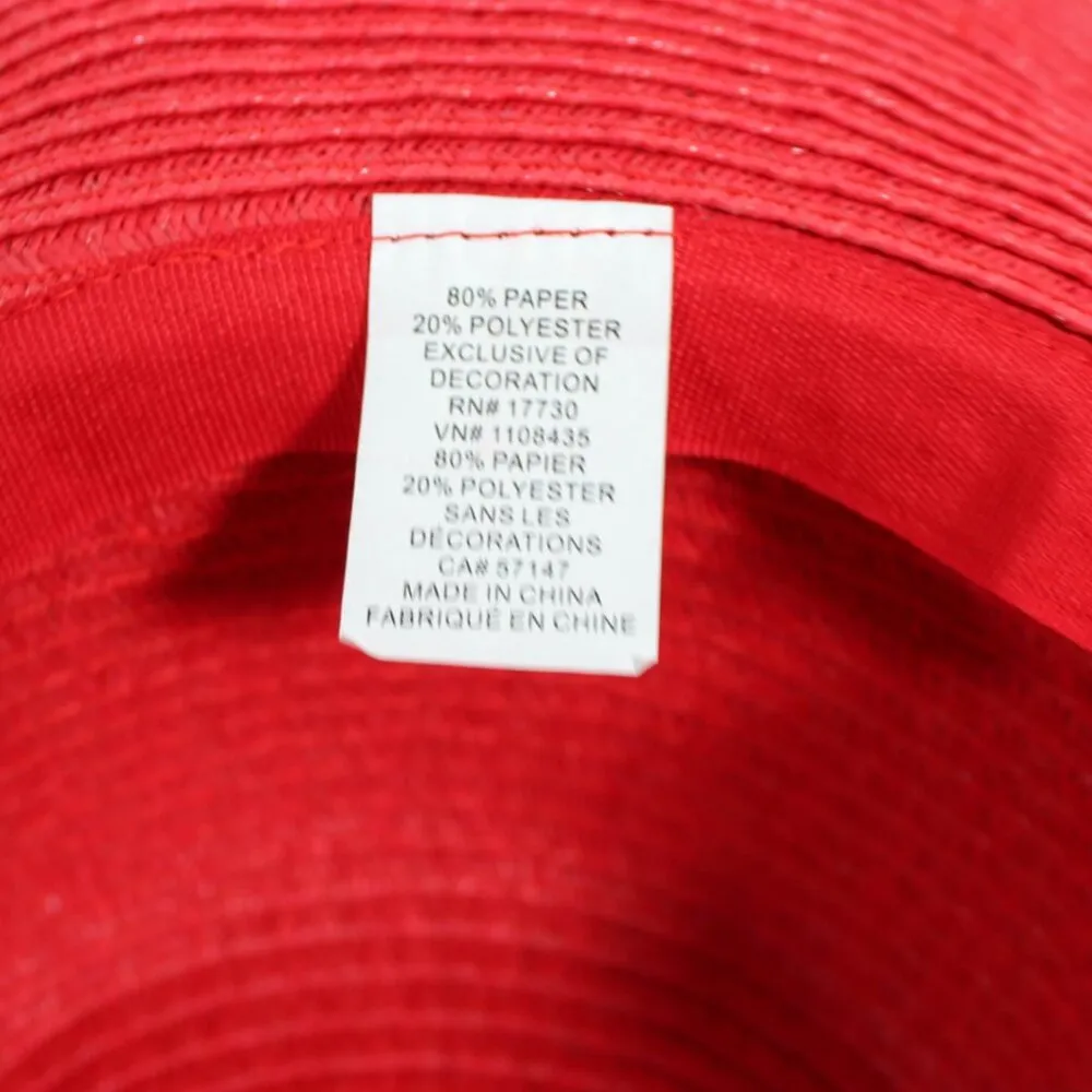 NWT Women's Large Red Coral Floppy Hat with Cream Braided Trim and Gold Beads - Image 11