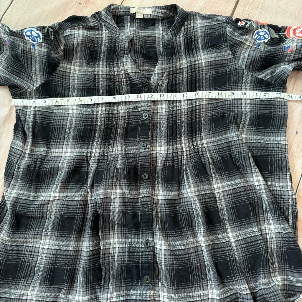 Woman Within Plaid Button-up Y2K Baby Doll Floral Embroidered  Shirt Large 18/20 - Image 5