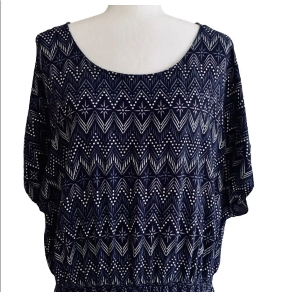 Blair Dress Blue White Chevron Print Short Sleeve Casual Dress Plus Size 2X - Image 7