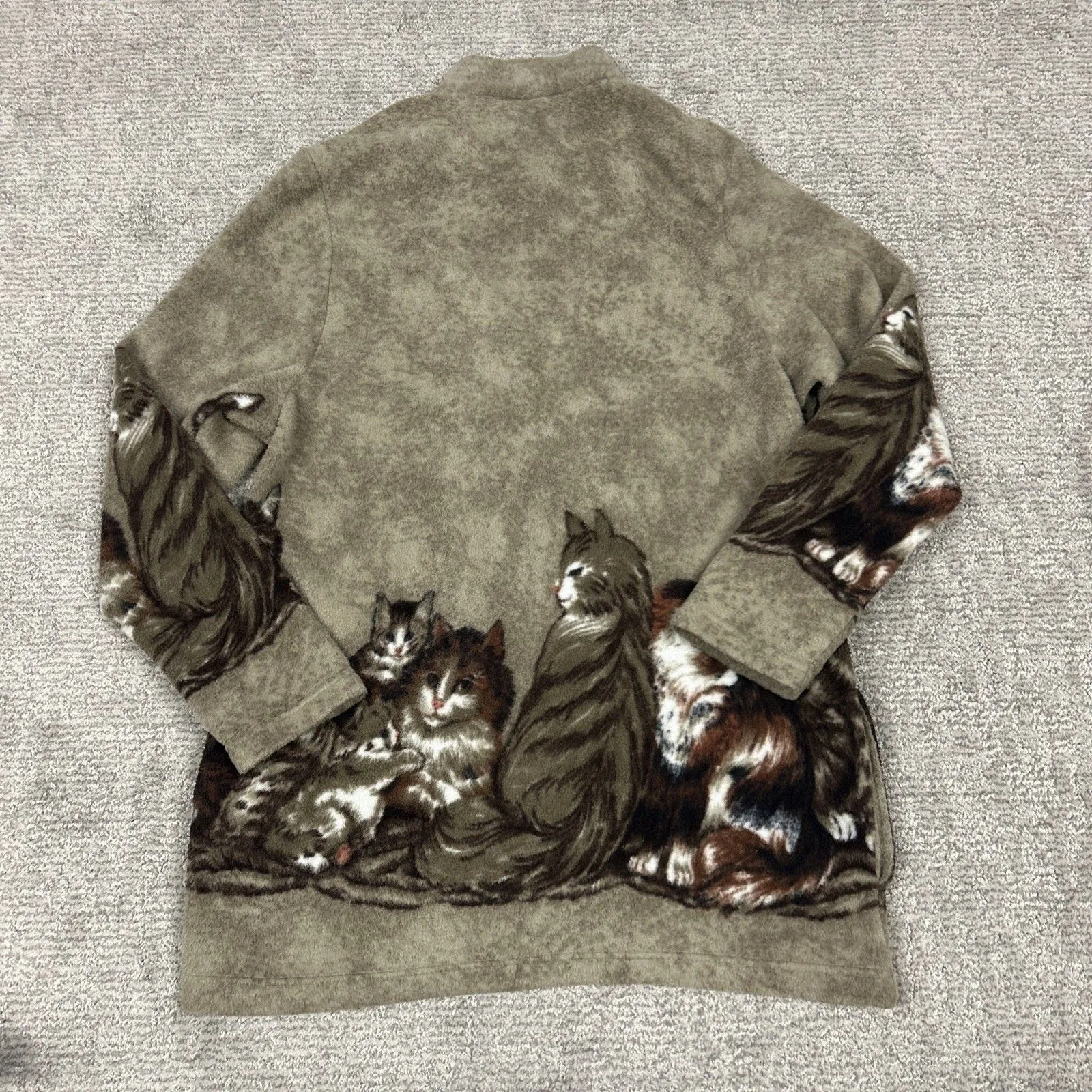 Bonworth Fleece Jacket Sweatshirt Womens Large Cat Zip Up Pockets Tan Brown - Image 5