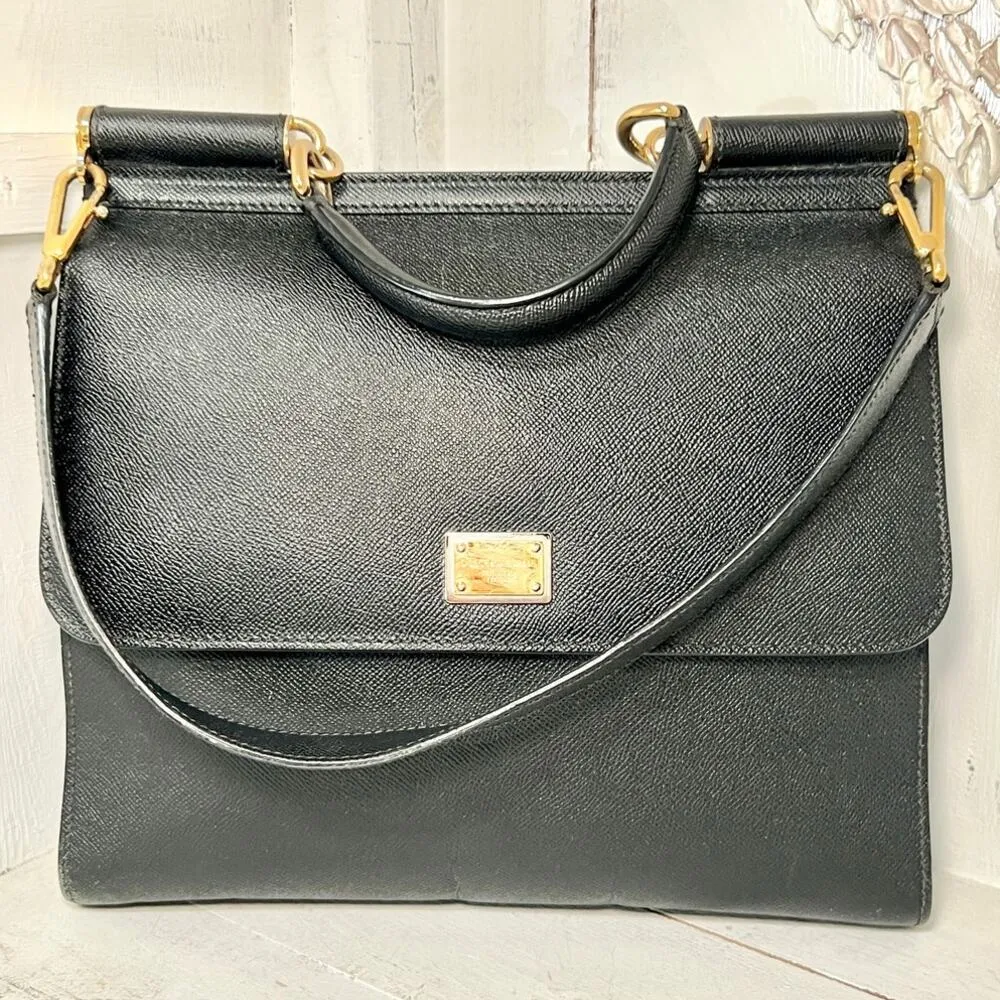 Dolce & Gabbana Maxi Sicily large Dauphine Calfskin Flap Shoulder Handbag Black - Image 5