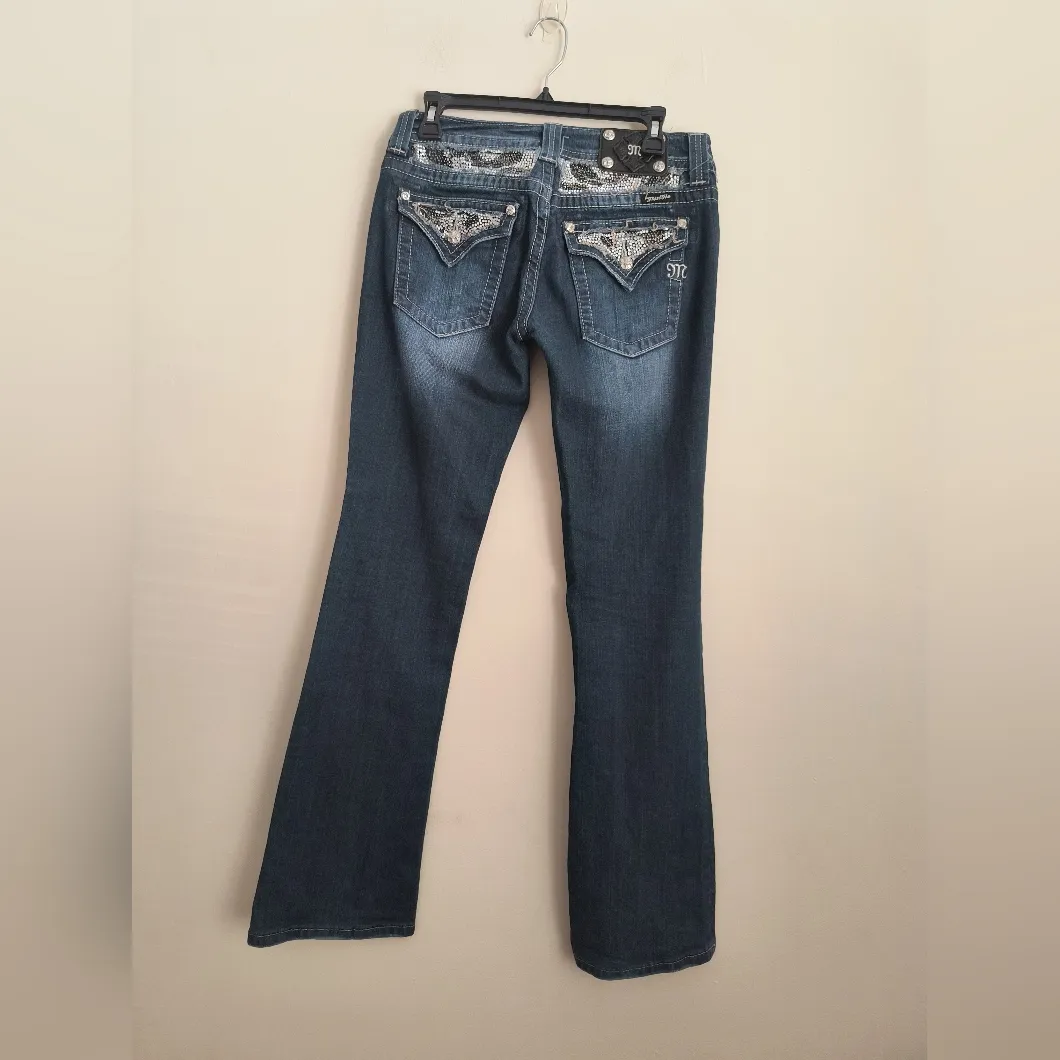 Miss Me Womens Blue Rhinestone Jeweled Y2K Boot Cut Jeans 29x34 - Image 2