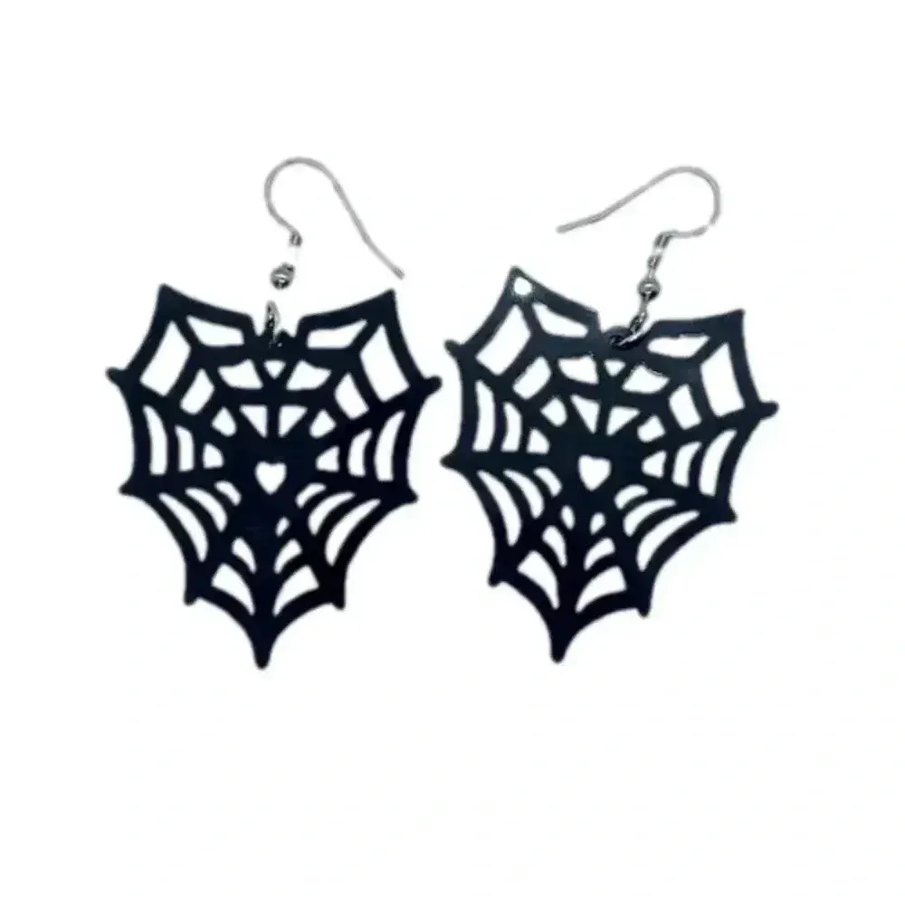 New black spiderweb heart earrings Halloween plastic dangle earrings - Image 2