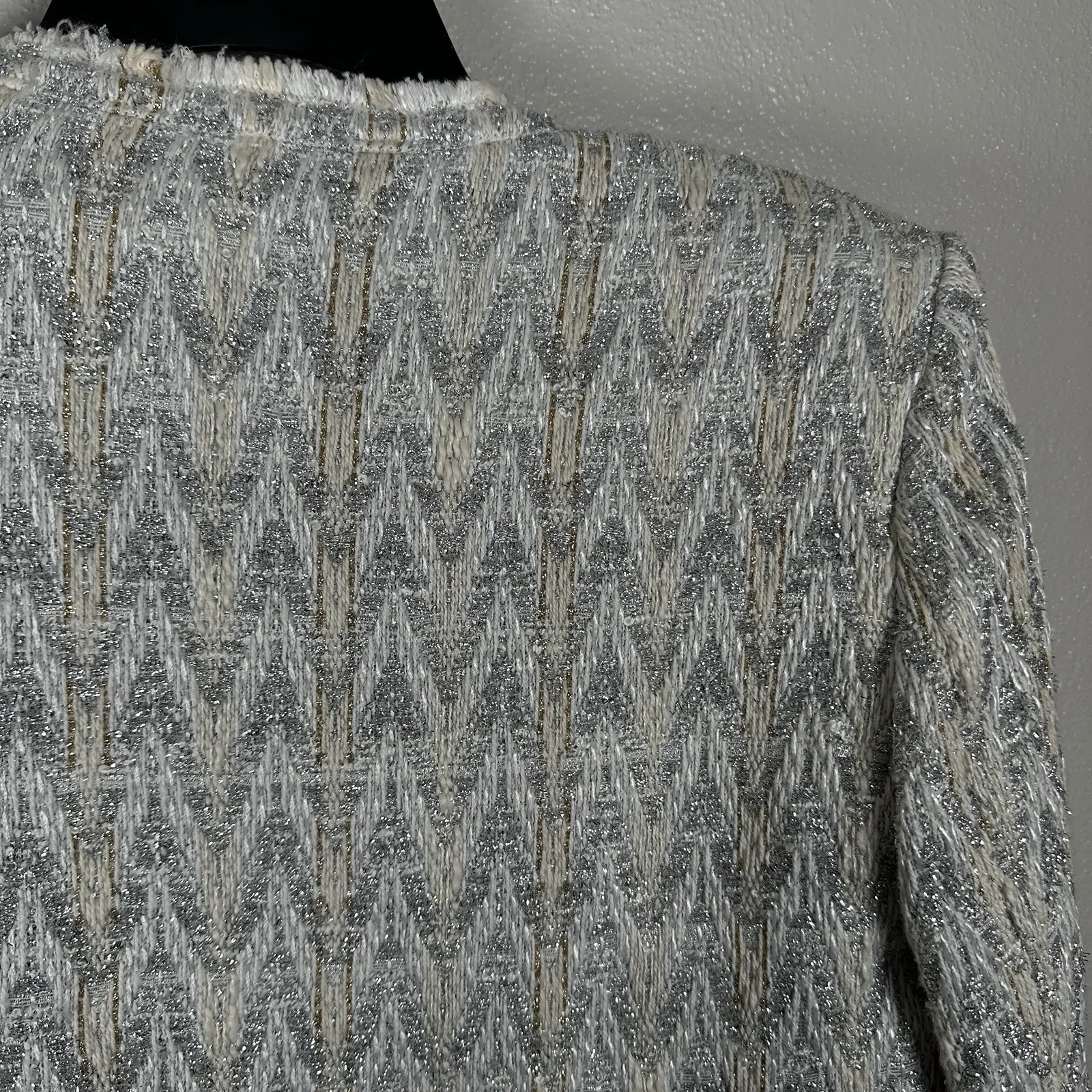 NEW IRO Silver Metallic Cream Blazer Jacket Cotton Linen Blend Womens 42 Holiday - Image 5