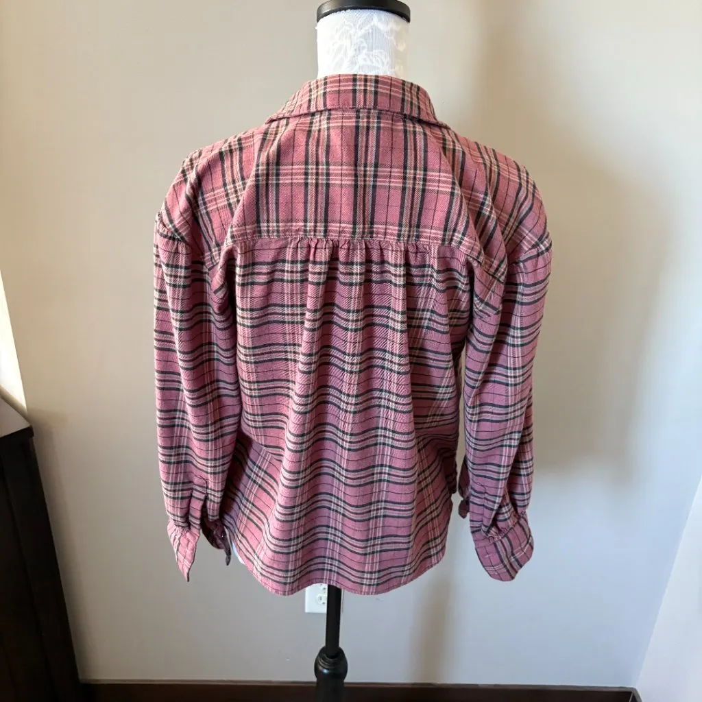 FAHERTY Ollie Top Red Brown Popover Shirt Organic Cotton Women's XS Long Sleeve - Image 4