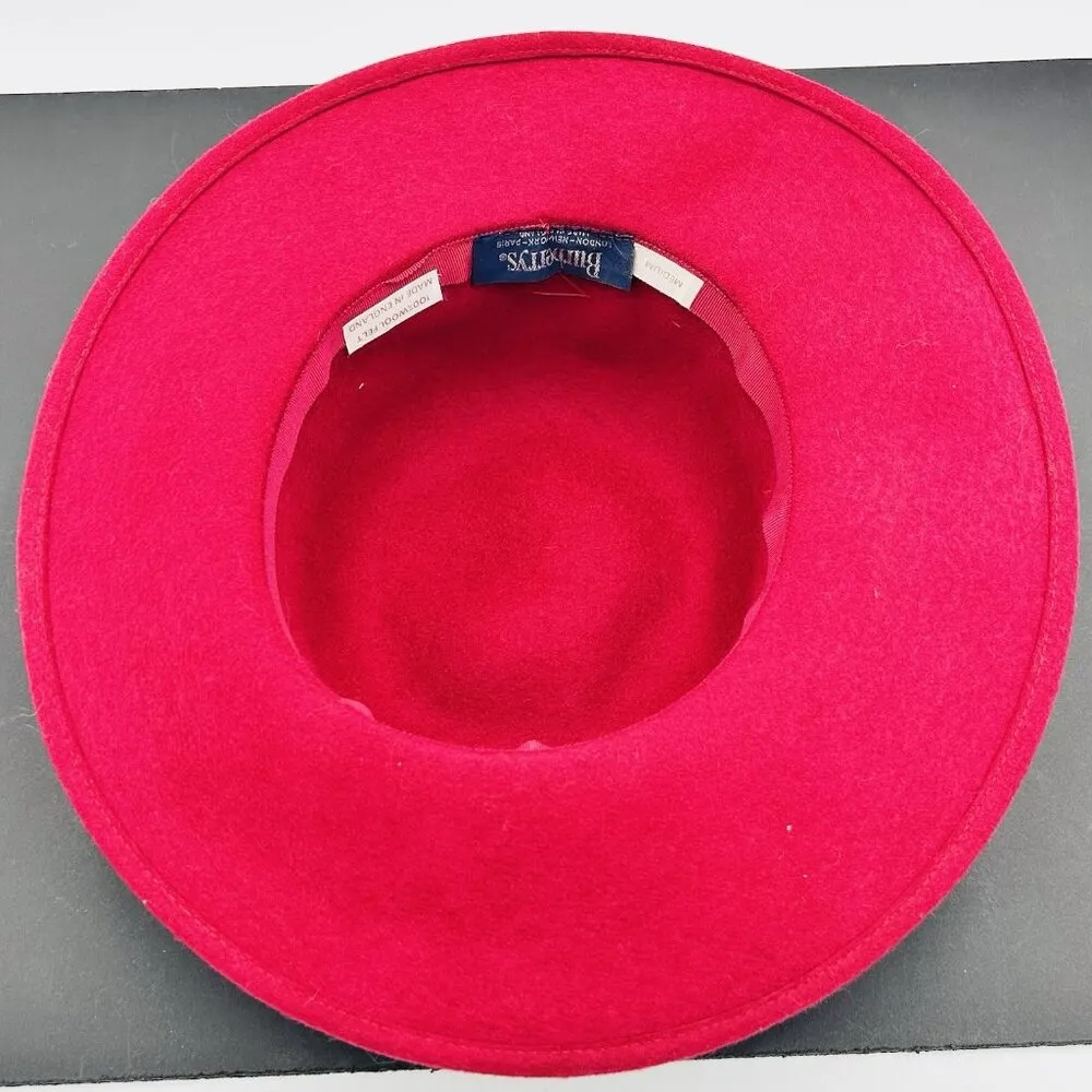 Burberrys' London Vintage Derby Fedora Hat Sz M Berry Red Wool Felt England - Image 7