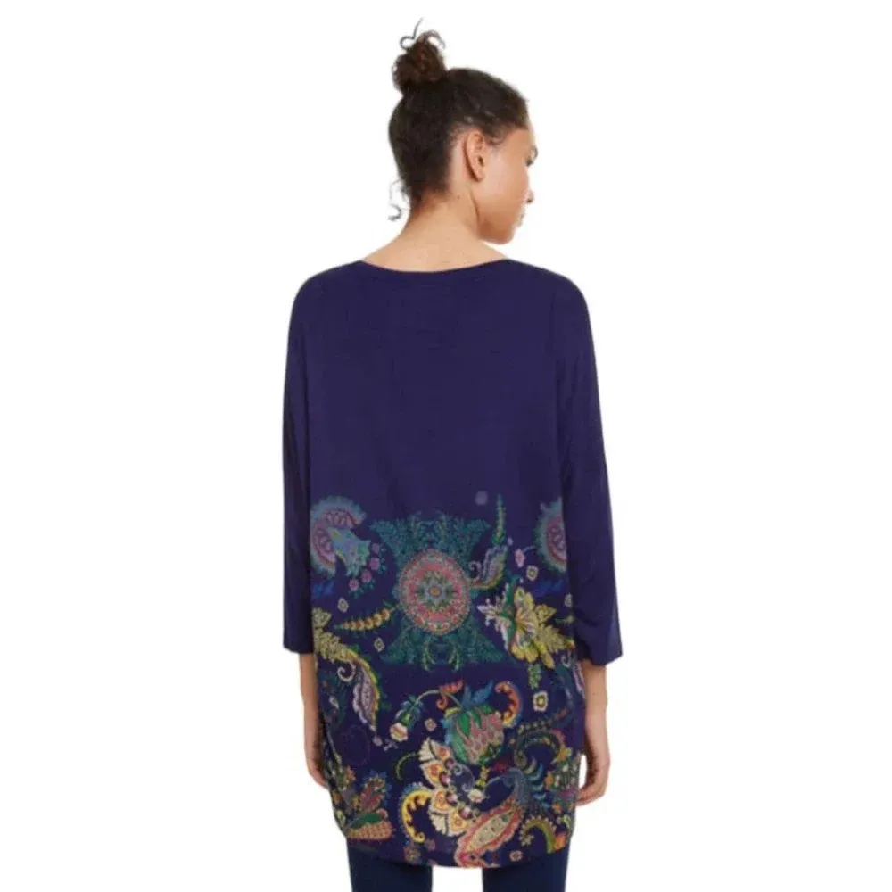 Desigual Women’s Cassidy Floral Tunic Top Size Medium in Navy - Image 9