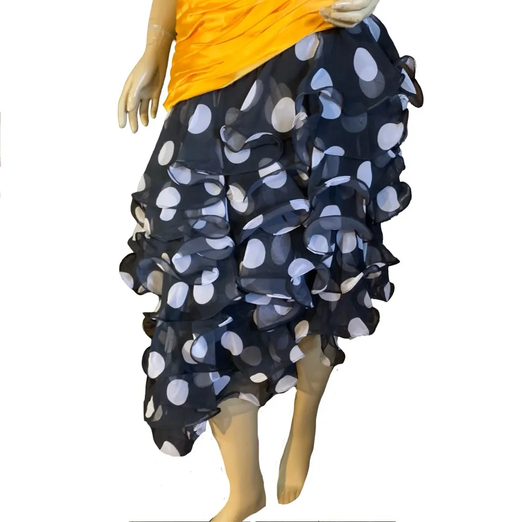 VINTAGE 1980'S PAT RICHARDS BLACK & YELLOW SEQUIN & POLKA DOT RUFFLE DRESS (8) - Image 7