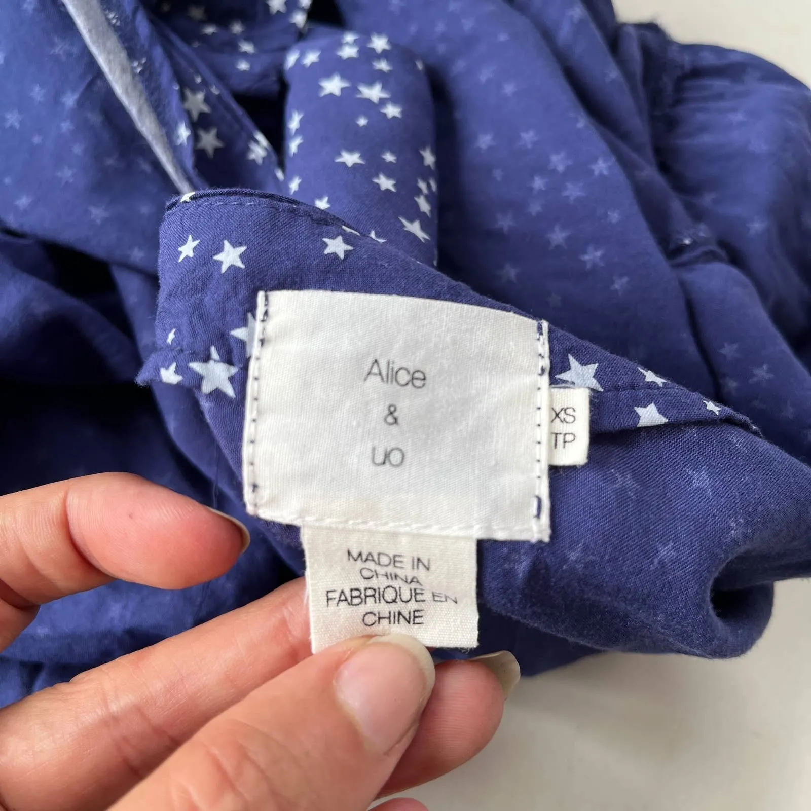 Alice & UO Peplum Womens Top Sz XS Celestial Whimsigoth Babydoll Americana Stars Blue - Image 9