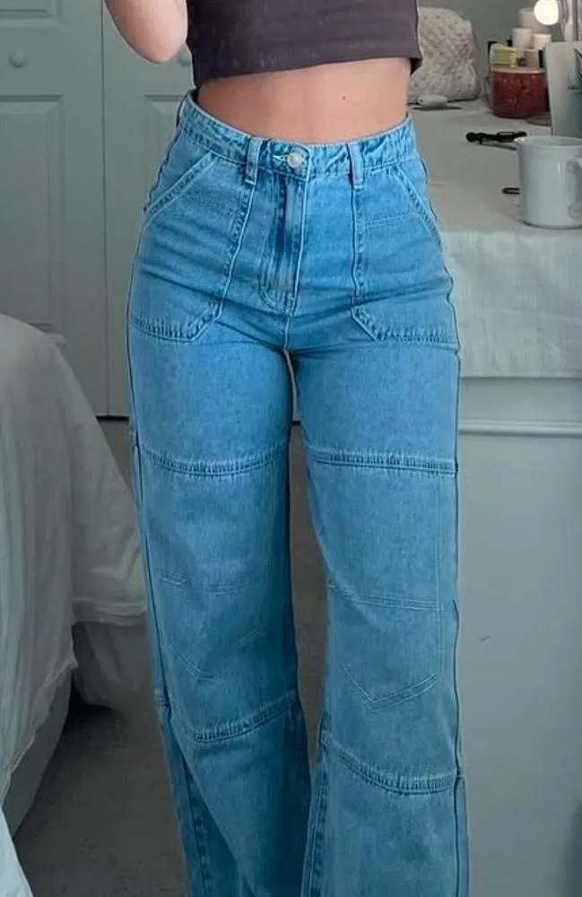Princess Polly Calcetto Wide Leg High Waist Denim Jean Size 4 - Image 4