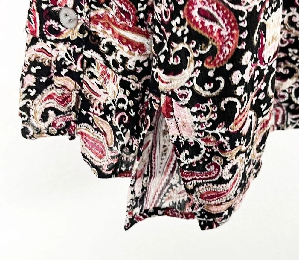 J. JILL Paisley Print Sheer Long Sleeves Ruffle Collar Blouse, Size Large - Image 7