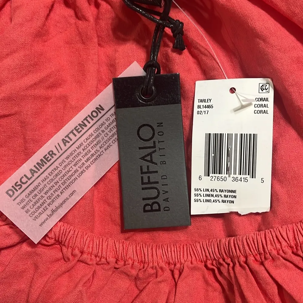 Buffalo David Bitton Blouse Sz XL Off Shoulder Bell Sleeves Linen Coral Cropped - Image 6