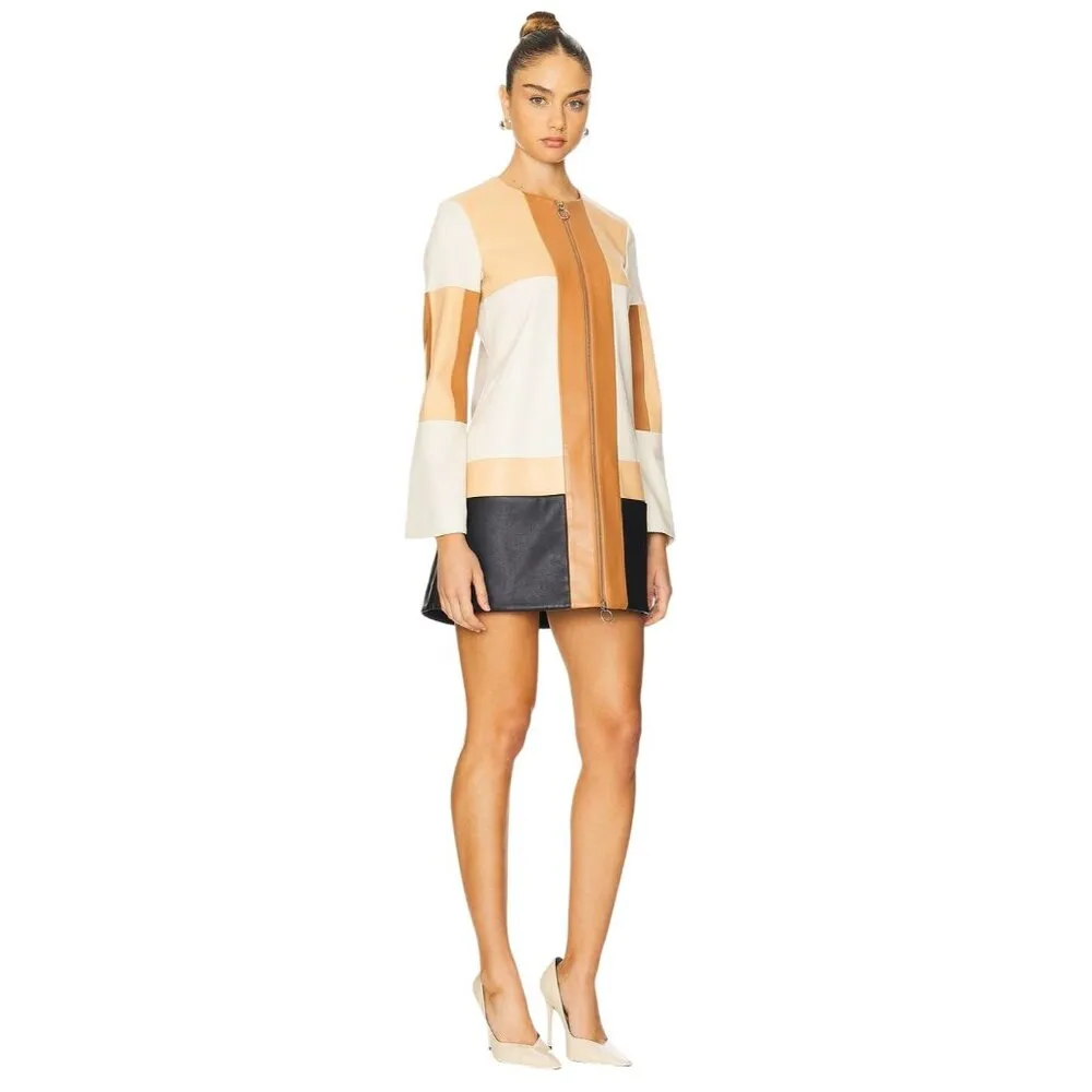 Alexis Cameron Dress in Multi Patchwork Large New asis Womens Vegan Faux Leather - Image 3