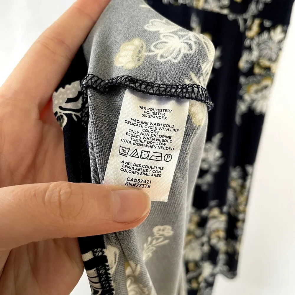 Ann Taylor navy blue floral v-neck knee length circle skirt dress women's XXSP - Image 4