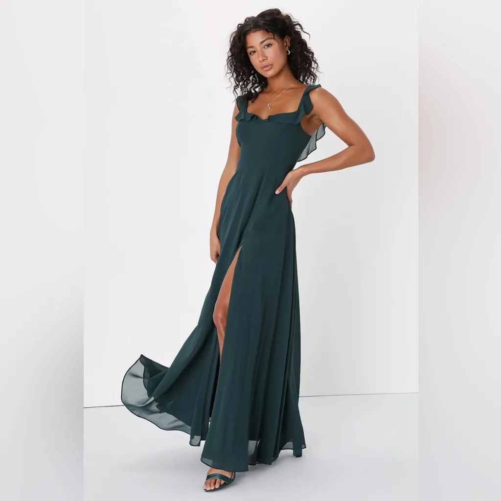 Lulus Dreamy Admiration Emerald Green Ruffled Maxi Dress - Image 5
