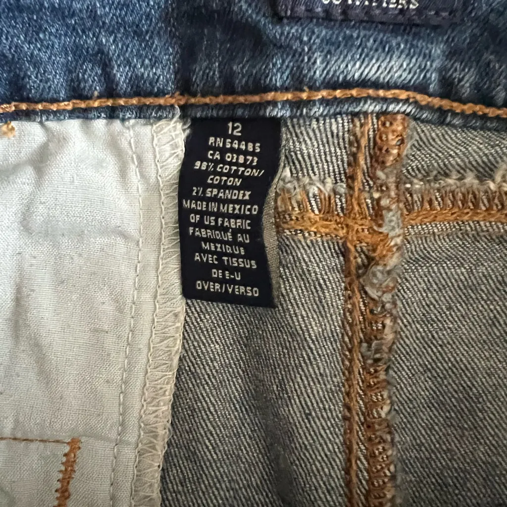 Vintage 2000s American Eagle denim frayed raw hem mini skirt size 12 - Image 3