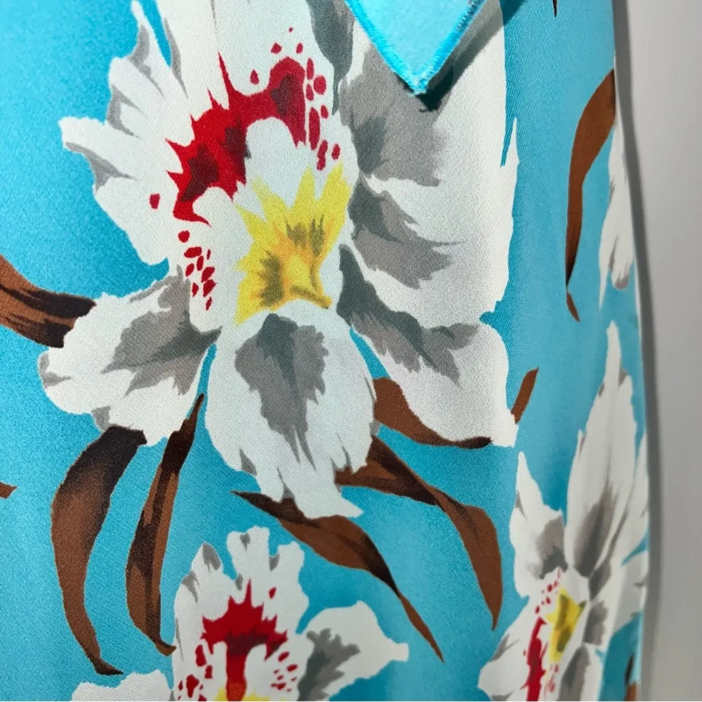 ABS Allen Schwartz Strapless Mini Blue w/White, Green, Red Floral Print Dress-4 - Image 6