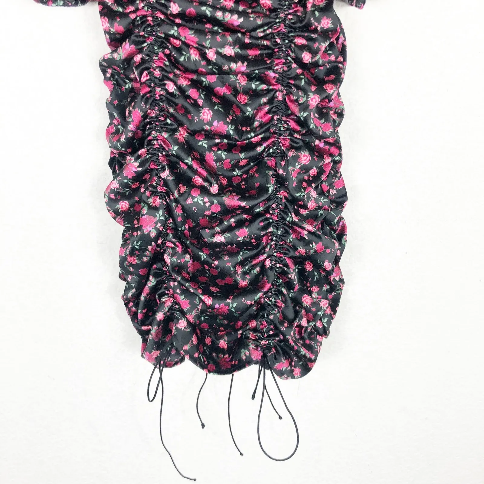 For Love and Lemons Melrose Mini Dress Small Floral Puff Sleeve Ruched Vday Black - Image 10