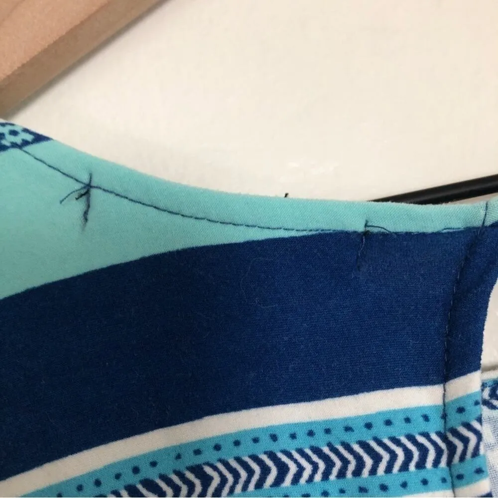 Planet Gold Blue Multicolor Geometric Stripes Tent Mini Summer Tank Top Dress - Image 6