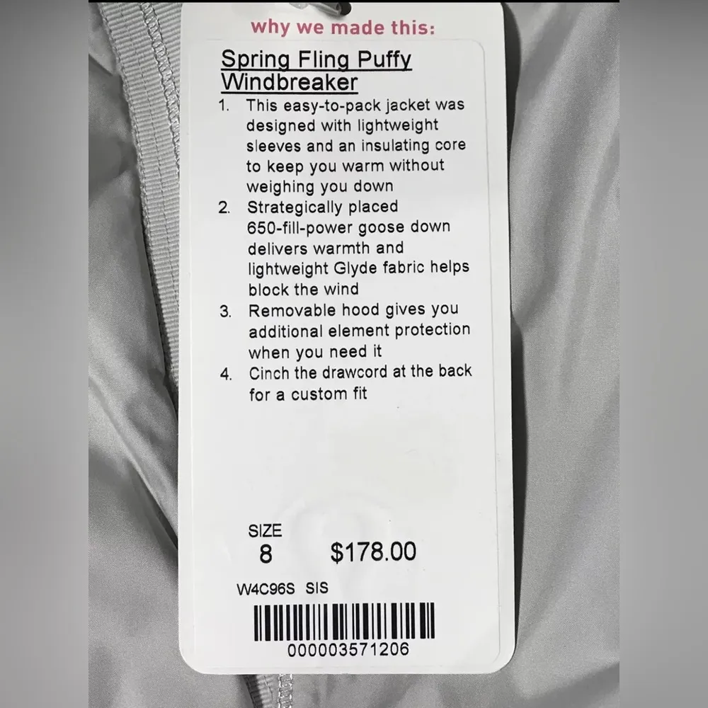Lululemon Spring Fling Puffy Windbreaker Sz 4 Down Silver Spoon - 71206‎ - Image 7