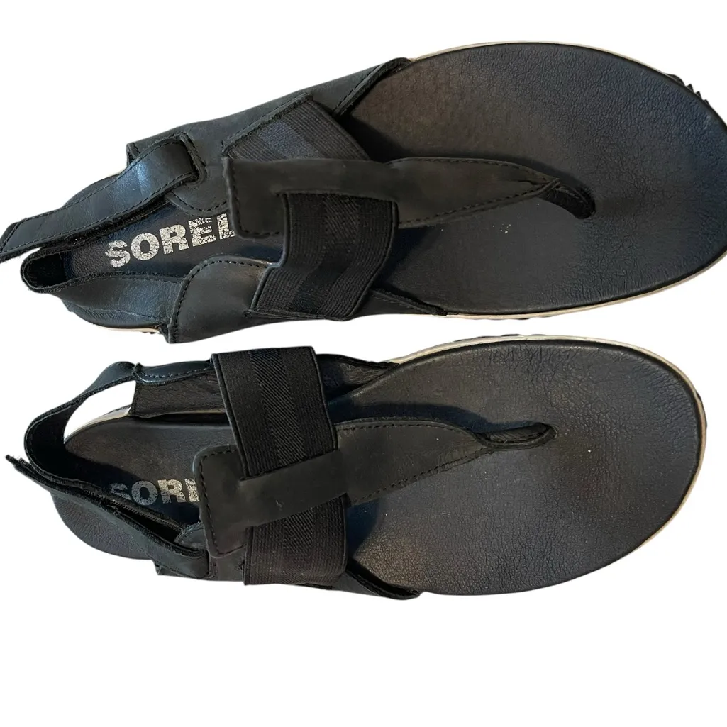Sorel Women's Out N About Leather Black Flats Sandals - Image 2
