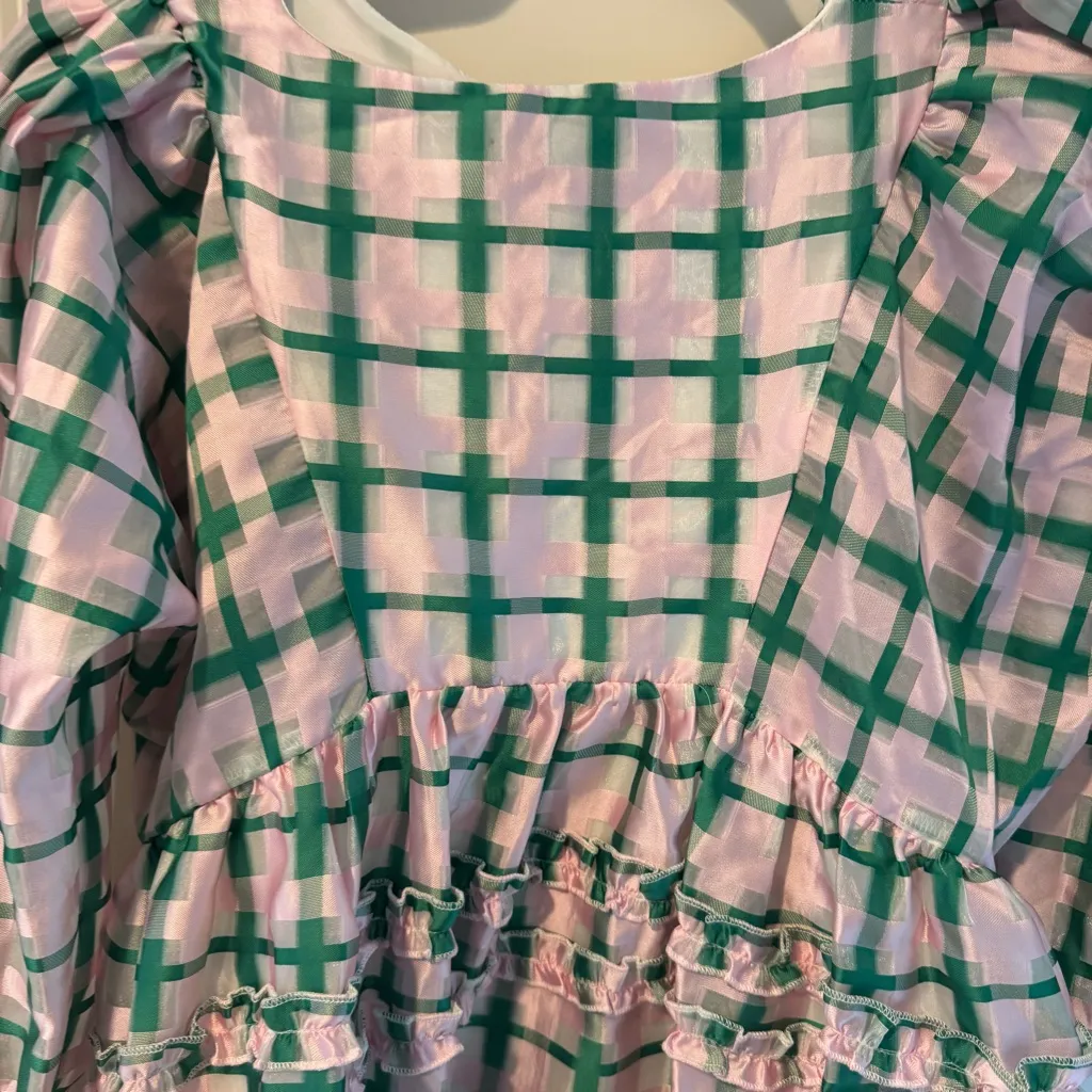 Dream Sister Jane Stuck at Sea Pink Green Plaid Dress | S - Image 4