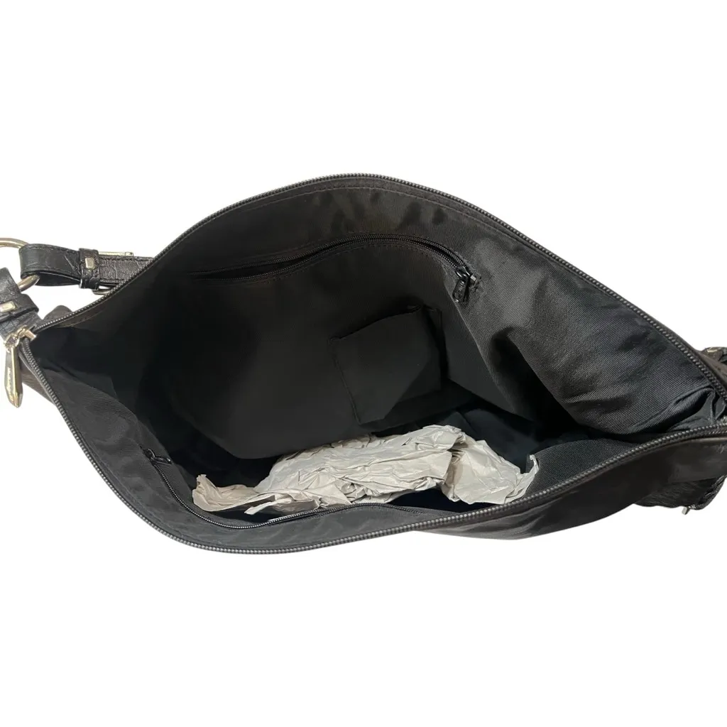 Berge NWOT Black Leather Calfhair Hobo Shoulder Bag Charms Rhinestone Italy New - Image 5