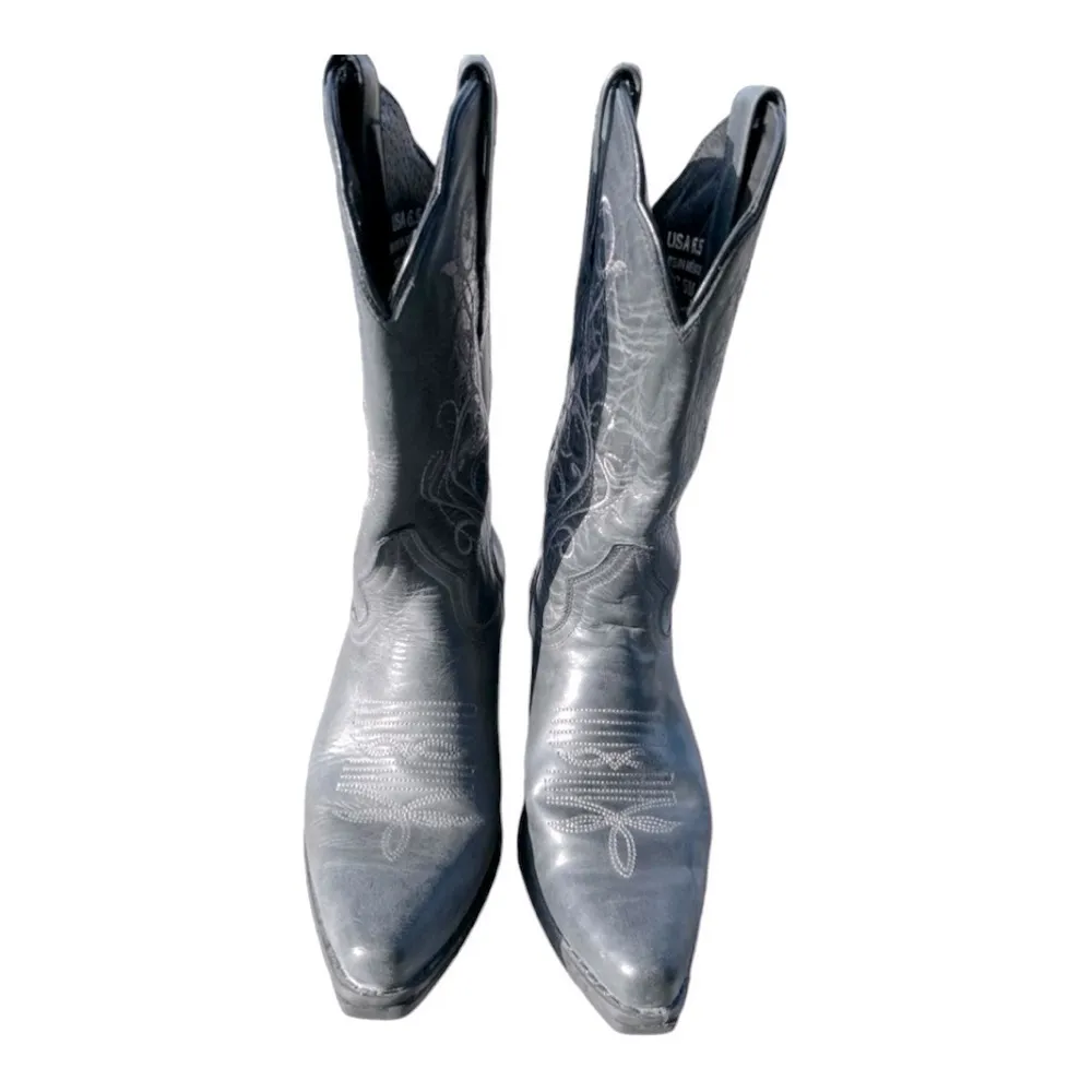 Sterling River 6.5 Gray Leather Cowgirl Western Boots Embroidered Mexico SRC 516 - Image 5