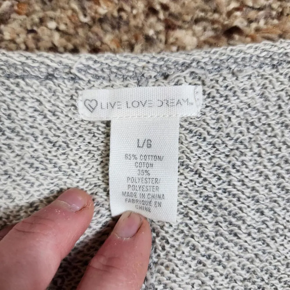 live love dream Grey Sweater Pullover Cold Shoulder Women Size Large Distressed Gray - Image 3