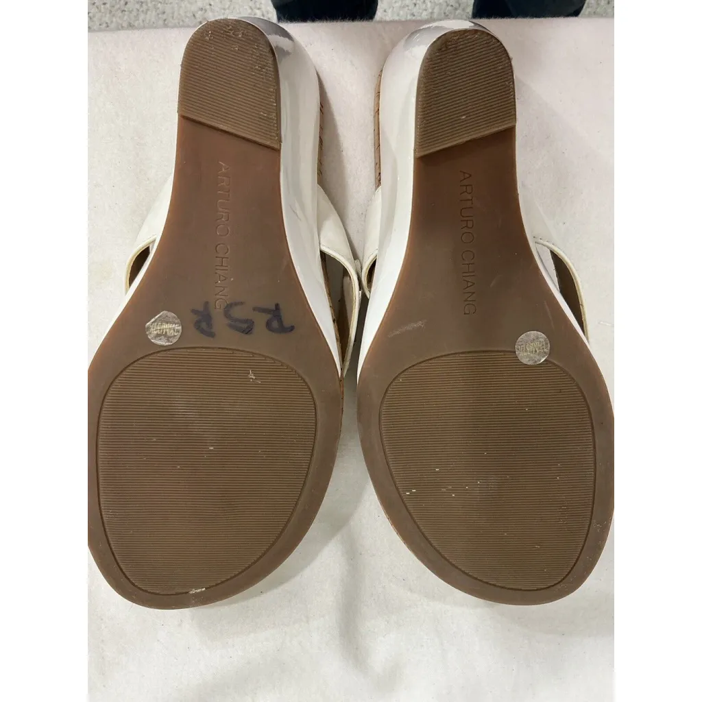 Chiang Noel Ivory Patten Leather Slip On Thong Wedge Sandals 7.5 M - Image 8