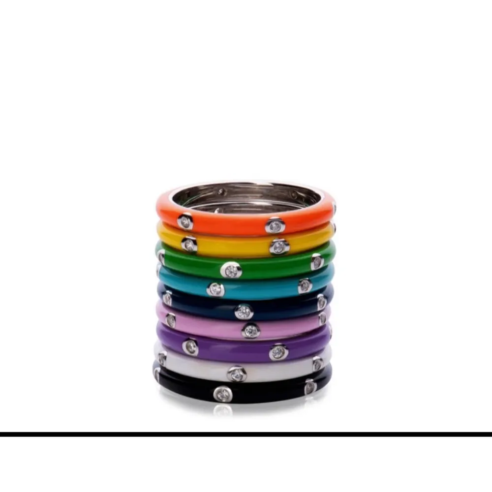 Black Ceramic Pave’ Diamond Sterling Silver‎ Band Ring, Size 7 - Image 2