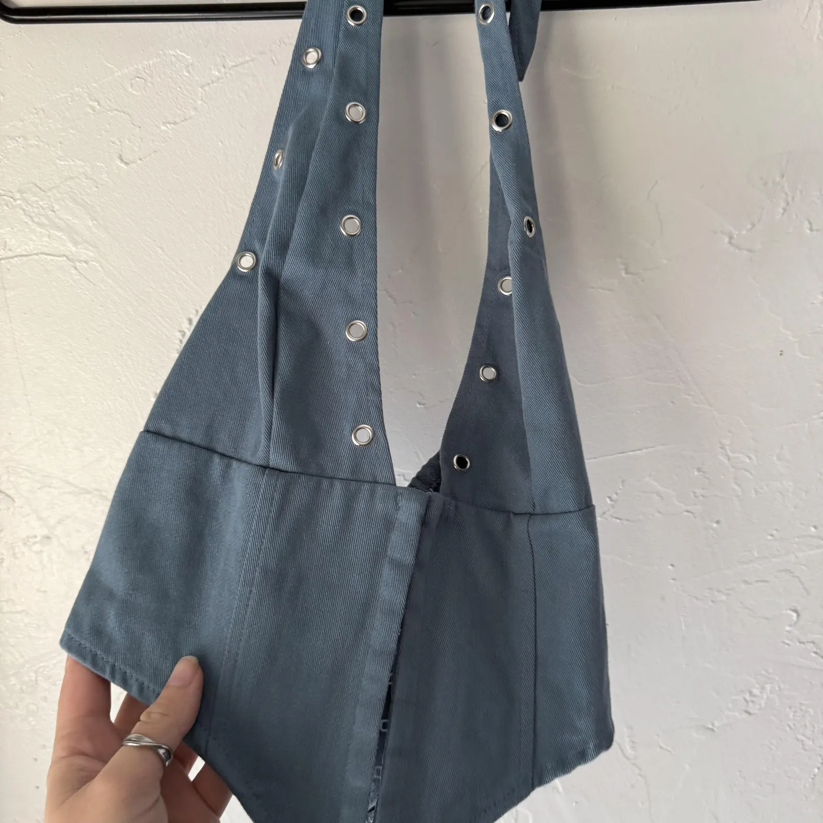 Blue Halter Corset Top Womens Medium Eyelet Hook Closure Edgy Festival Y2K Style Size 8 - Image 3